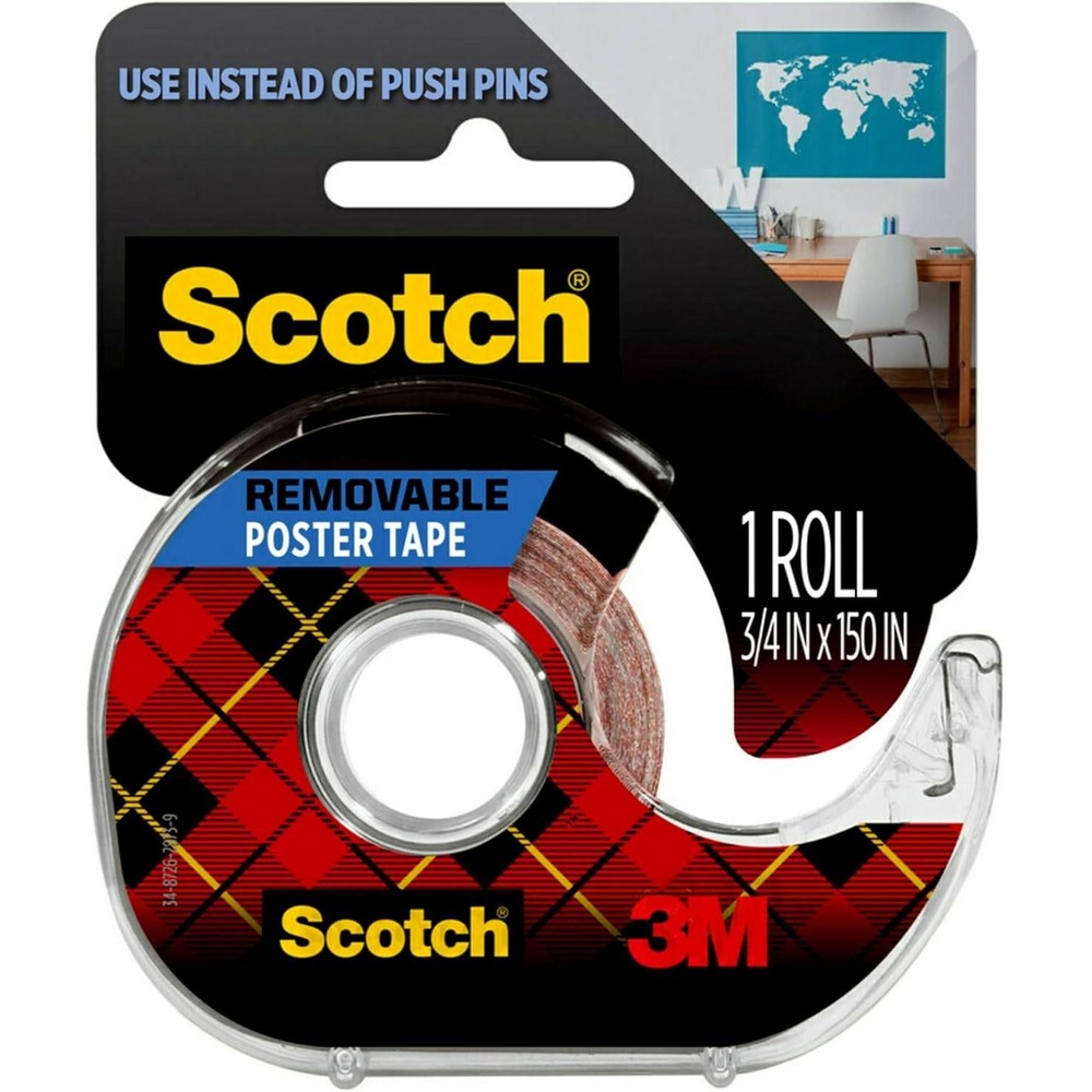 Scotch-Mount 109S Removable Poster Tape, 3/4" x 150" (12.5 ft), Clear, Comes wit